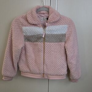 Pink Cuddly Cozy Jacket with White and Tan Stripes